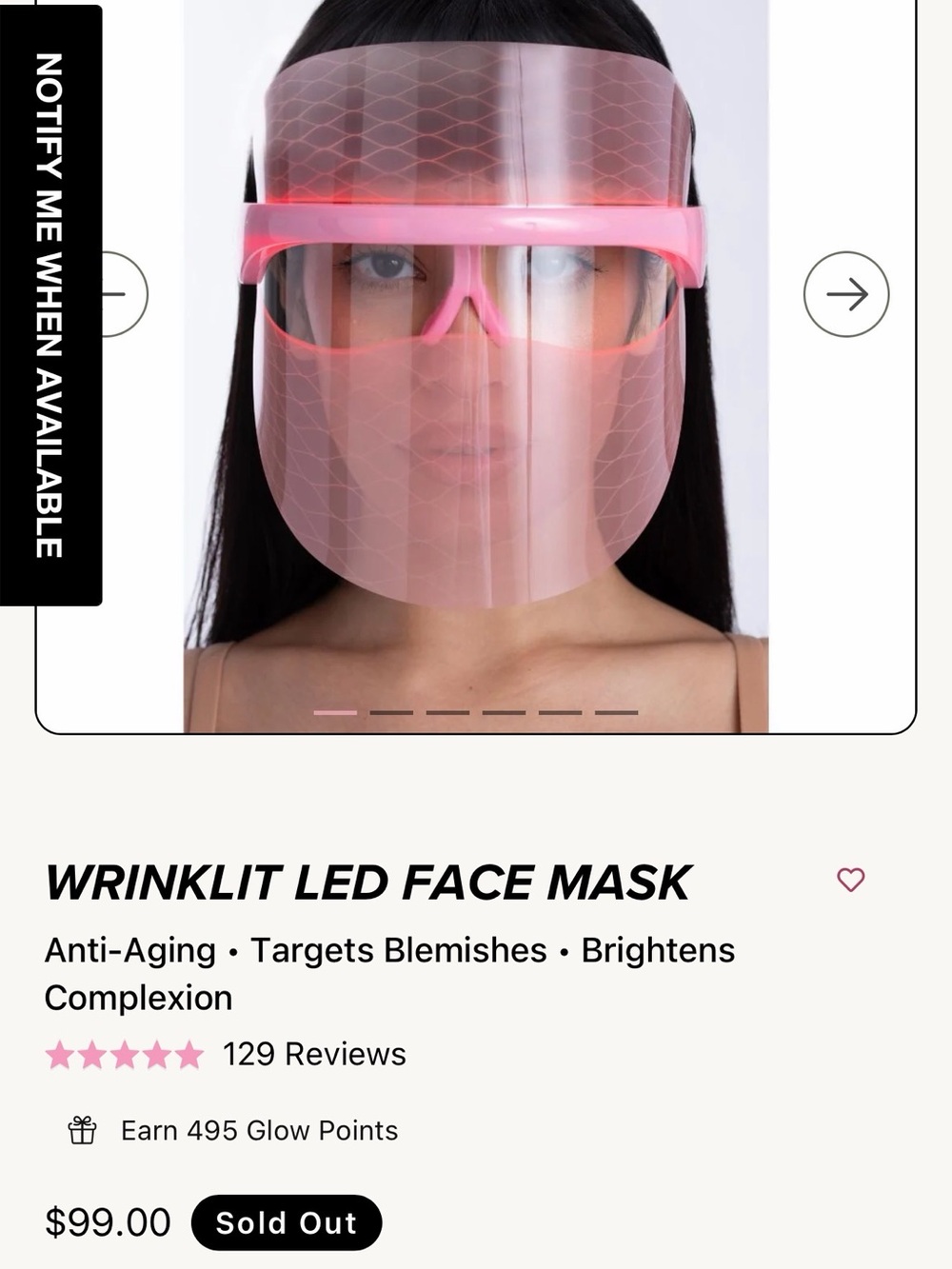 Wrinklit Pink LED Face Mask – Anti-Aging Brightening Treatment